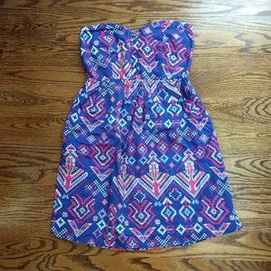 Y2K Strapless Aztec Print Purple Pink Babydoll Dress